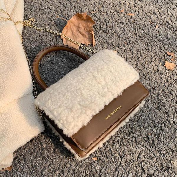

elegant female small plush tote bag 2021 new high-quality pu leather women's designer handbag chain shoulder messenger bag