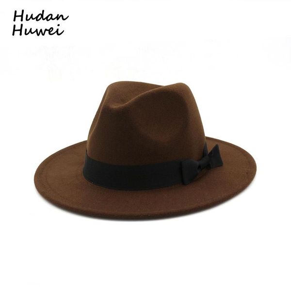 

vintage flat brim jazz felt fedoras hats with bowknot band panama trilby formal chapeau headgear for men women unisex, Blue;gray