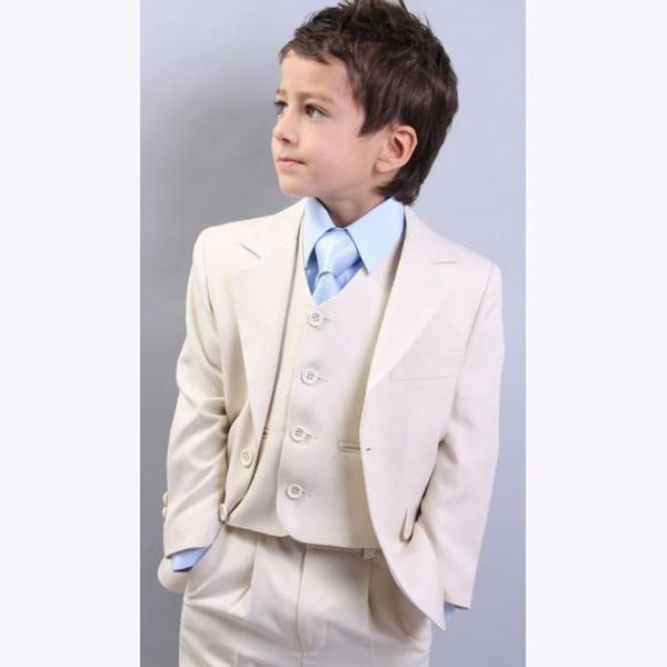 

beige boy suits sets 2018 custom made notch lapel two buttons fashion children suit wedding party tuxedo(jacket+pants+tie+vest)1, White;black