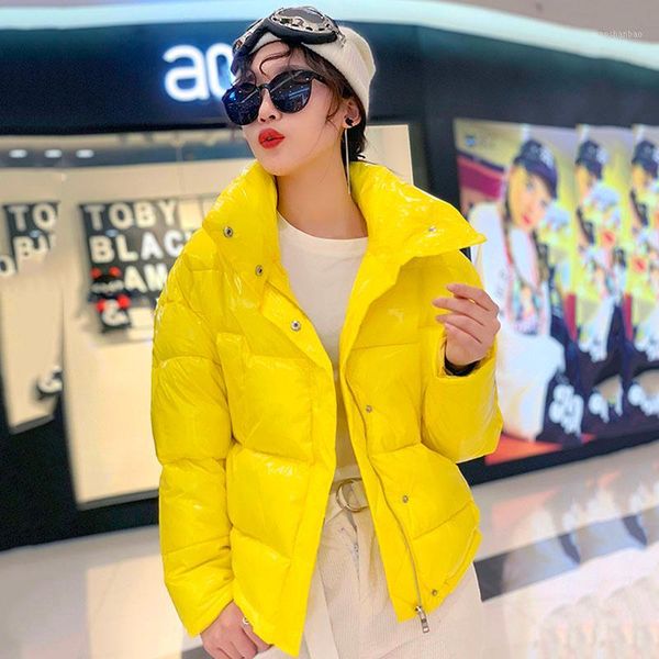 

short woman winter coats 2019 glossy down cotton parka winter jacket for women warm thick large size yellow parkas loose coat 941, Black