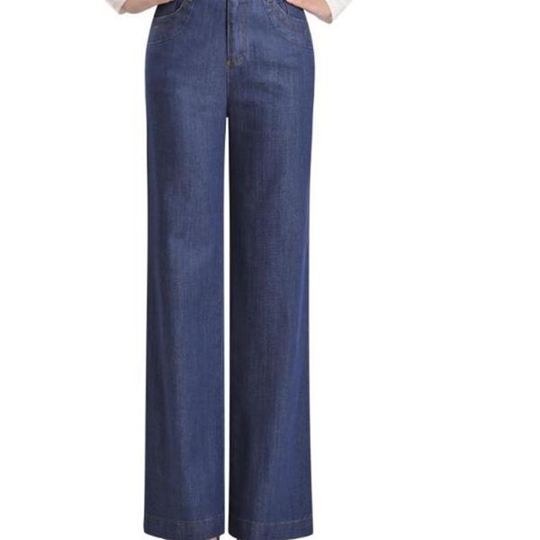 

women autumn winter new wide-leg jeans big-waist britches brim pants im8a, Blue