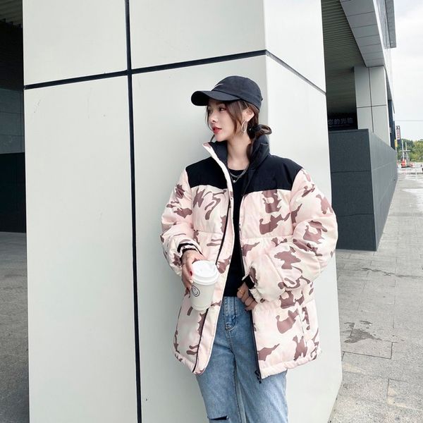 

women's down cost 20fw winter new camouflage stitching design style three leaf printing warm men's jacket down coat size m-2xl-, Black