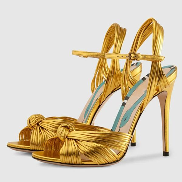 

2021 new gold high heels women sandals narrow band bowknot thin high heel shoes woman sandlas big size 34-43, Black