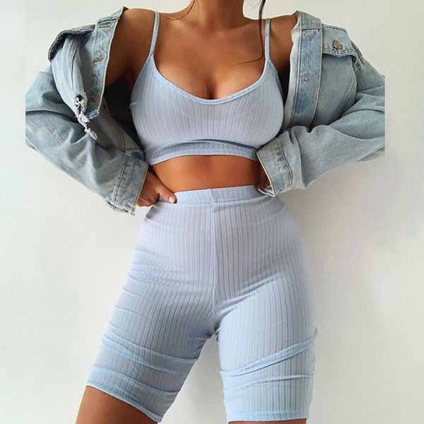 

sport strap shorts suits female fashion streetwear women pants suit sleeveless two piece set, Gray