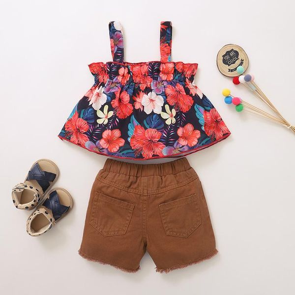

clothing sets baby floral set 2021 summer toddler girls outfits flower print and shorts 2pcs suit infant cute clothes, White