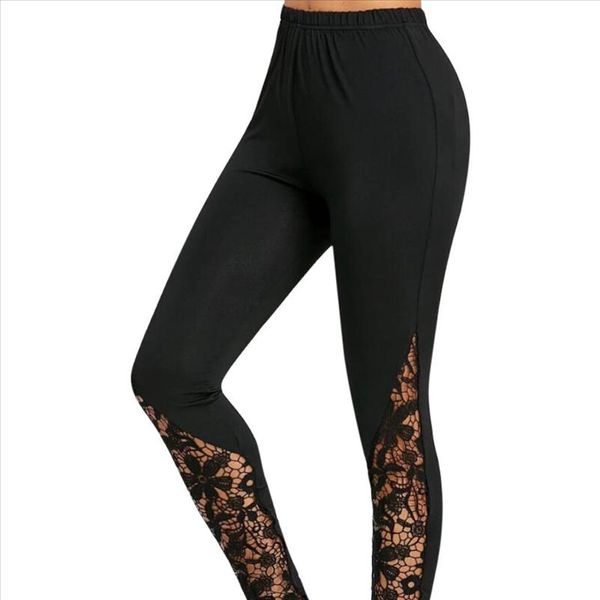 

leggings sport women fitness high waist lace plus size sport pants leggings trousers training push up athletic trousers 20, Black