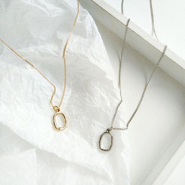 

pendant necklaces minimalist gold silver color chain geometric oval circle choker necklace women man hip hop long