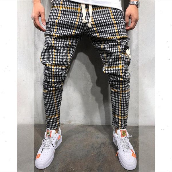

mens slim casual sports stripe pants streetwear plaid jogger fitness drawstring elastic hip hop trousers bodybuilding pockets, Black