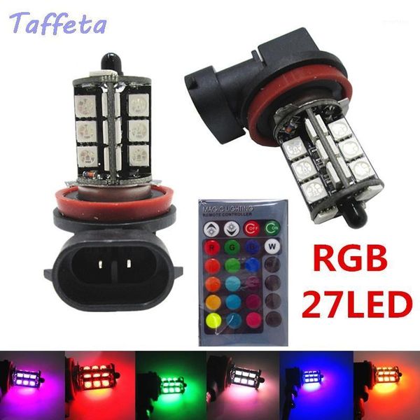 

2pcs 27smd multi-color rgb h11 h8 1156 3156 7440 h7 9006 9005 led replacement fog lights reversing lights + remote control1
