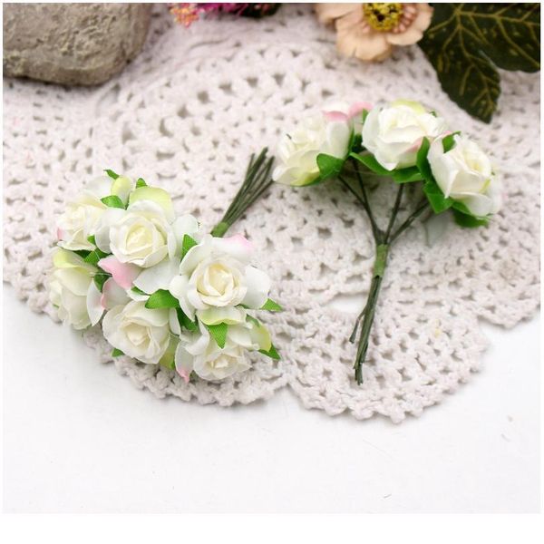 

6pcs/lot 2.5cm mini silk rose artificial flower bouquet diy craft wreath scrapbook fake flower for wedding home party de bbyywb