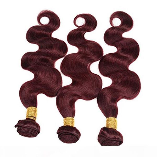 

elibess brand--grade 8a color 99j body wave hair 100g pc, 100% human brazilian remy hair weaving 4pcs, dhl free, Black