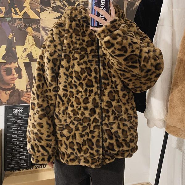 

winter double-sided wearing thick lambskin jacket men warm fashion parka men leopard coat mens loose coat male clothes m-5xl1, Black