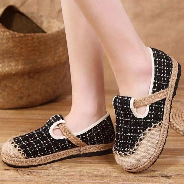 

spring summer women linen shoes lady flats slip on loafers women's casual single shoes lattice breathable handmade cloth #jz7b