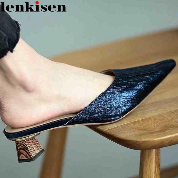 

lenkisen new european style gorgeous shiny slip on mules pointed toe high strange heels gentlewomen dance party women pumps l2f8, Black