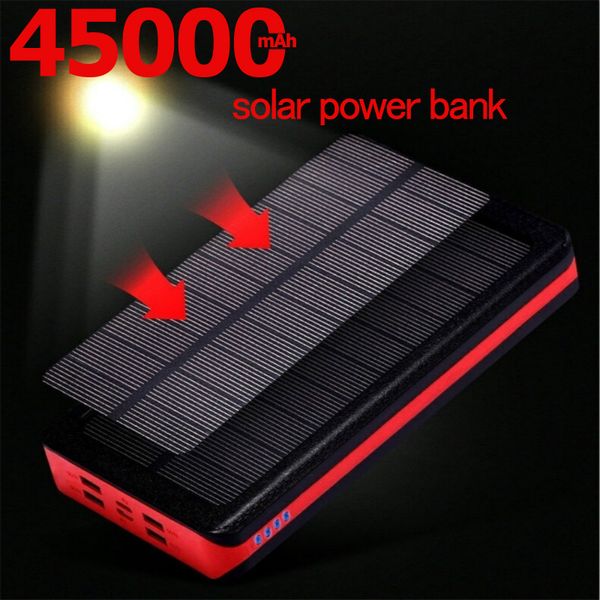 

45000mah solar power bank portable charger 4usb led light outdoor emergency fast charging powerbank for samsung iphone xiaomi free
