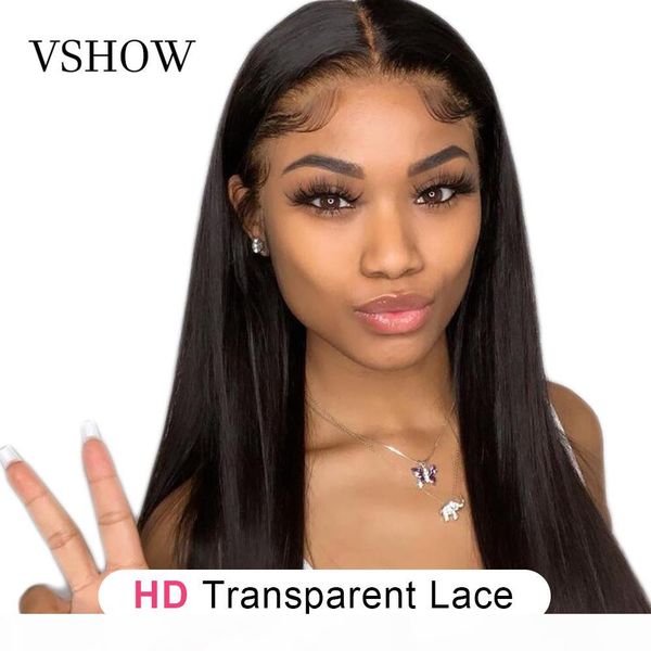 

vshow malaysian straight lace front wigs for black women hd transparent lace frontal wig remy hair 180% density human hair wigs
