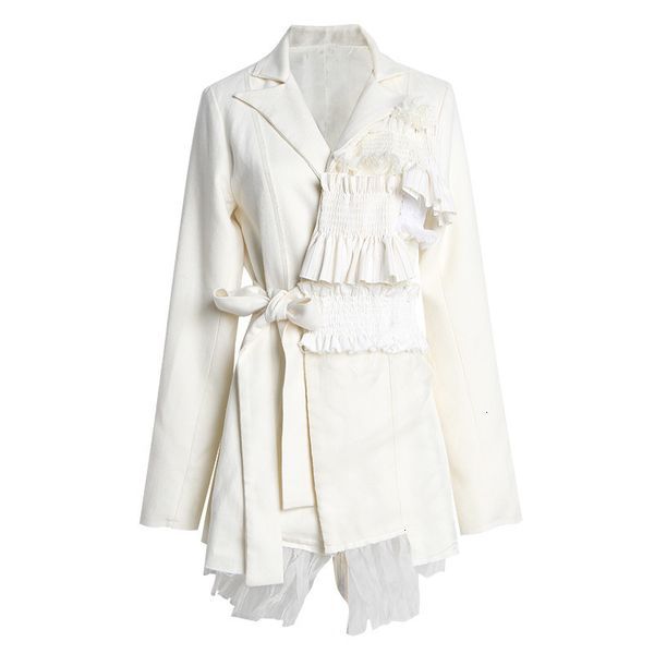 

[ewq] full sleeve pleated patchwork fashion trend women trend coat feminino korea turn-down collar tie loose women jacket ql652 201112, Black;brown