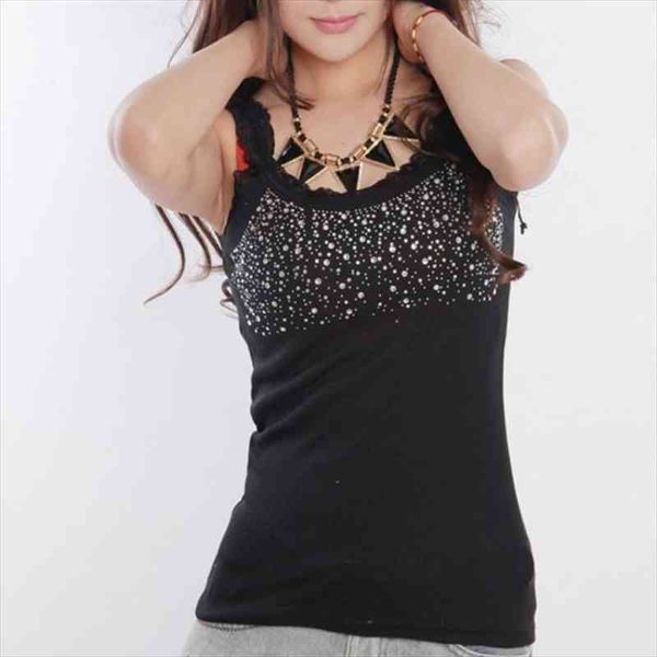 

summer shirts womens rhinestone lace tanks sling halter sleeveless blouse patchwork low bust drilling corset, White