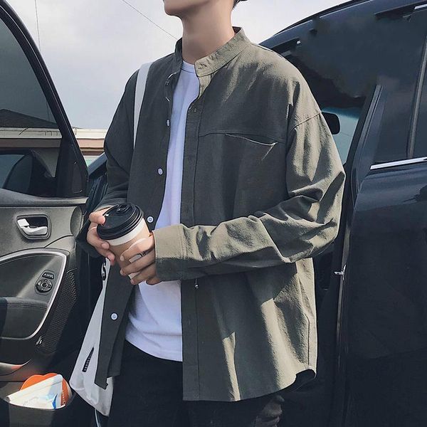 

spring and autumn thin collar long-sleeved shirt men's korean version casual shirt loose hong kong windshirt., White;black