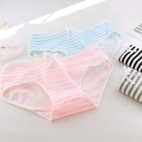 

6pcs cartoon printing cotton panties women striped underwear female girl briefs lingerie ladies underpants woman panty1, Black;pink