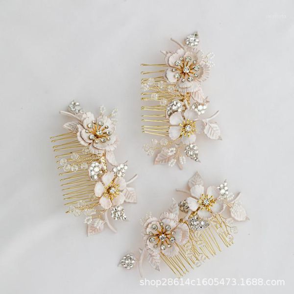 Fermagli per capelli Barrettes Matrimonio da sposa Cristallo Accessori per la sposa Foglia Fiore Fascia per capelli Fatto a mano Perline Decorazione Pettine per le donne