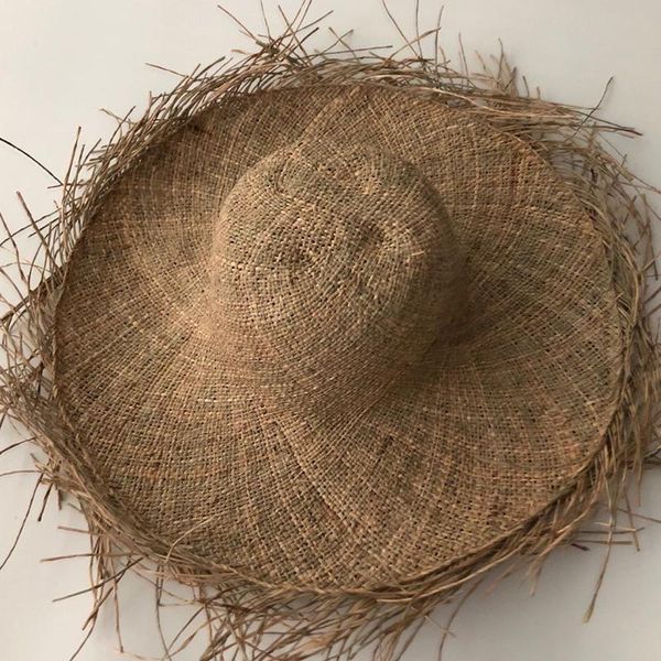 

2020l new handmade women straw sun hat large wide brim girl natural raffia panama beach straw sun caps for holiday, Blue;gray