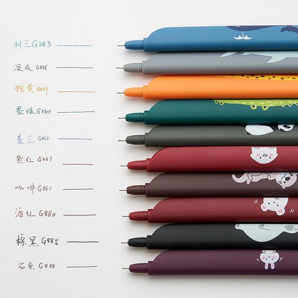 

1pcs creative stationery triangle pen kawaii animal student ruler vintage gel pen 0.5mm color refill school office supplies1