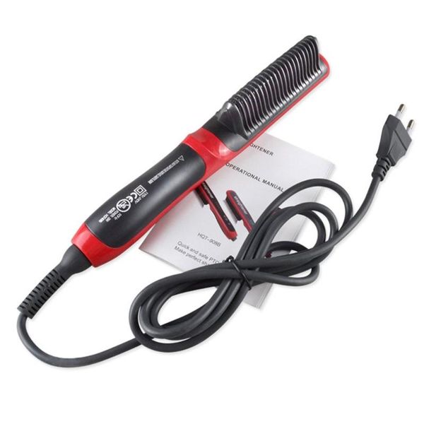 

hqt-908b hair straightener durable electric straight hair comb brush lcd heated ceramic straightening brush eu plug