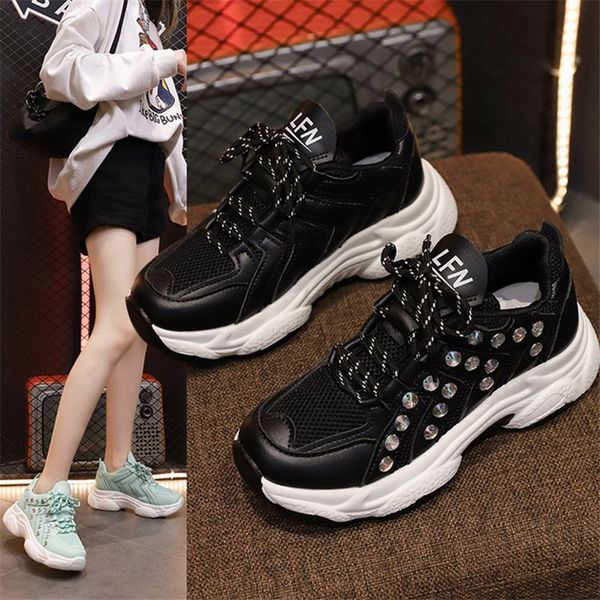 

2021 new springtime female autumn chunky fashion strass ladies casual for women in leather shoes oejl, Black;white