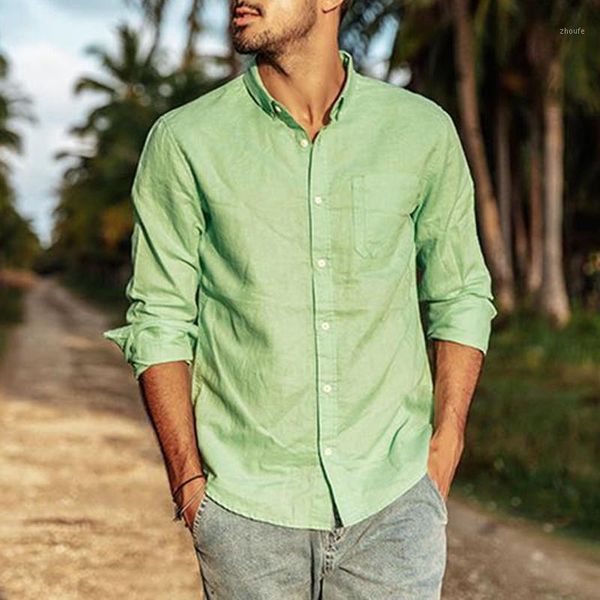 

men's casual slim shorts male new lapel button-down shirt long sleeve solid color plus size cotton linen breathable1, White;black