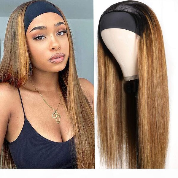 

pixie cut headband wigs highlight straight short bob human hair wig for women easy to wear half wig with headband 150 density #1b 30, Black;brown