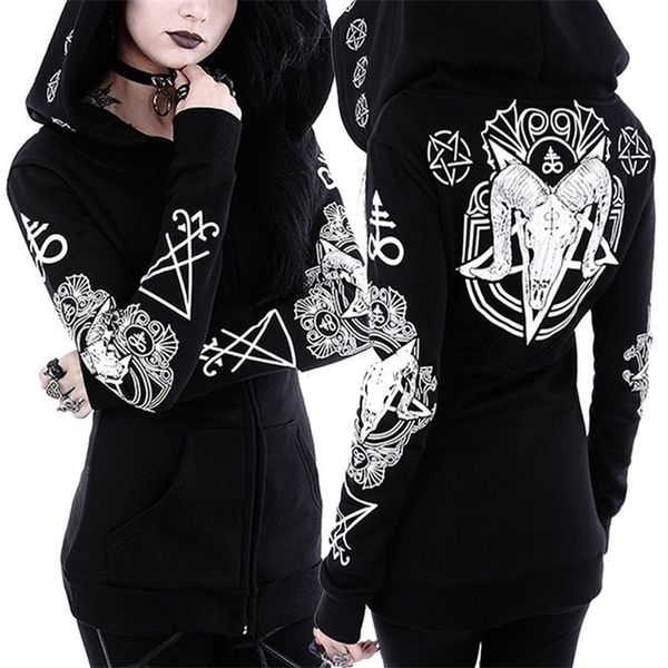

dark gothic hoodie zip up harajuku punk sweatshirt poleron mujer plus size hoodies women 5xl witch style hoodie irregular y200610, Black