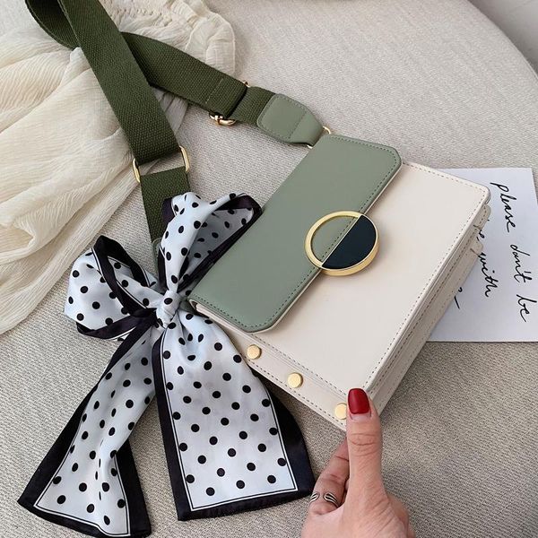 

ribbon bow contrast color leather crossbody bag 2020 fashion new quality pu leather women's handbag lock shoulder messenger bag