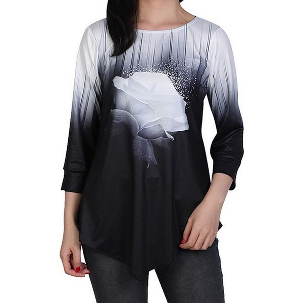 

women's tunic new spring women's round neck shirt long-sleeved shirt women print irregular hem tunics women casual 201029, White