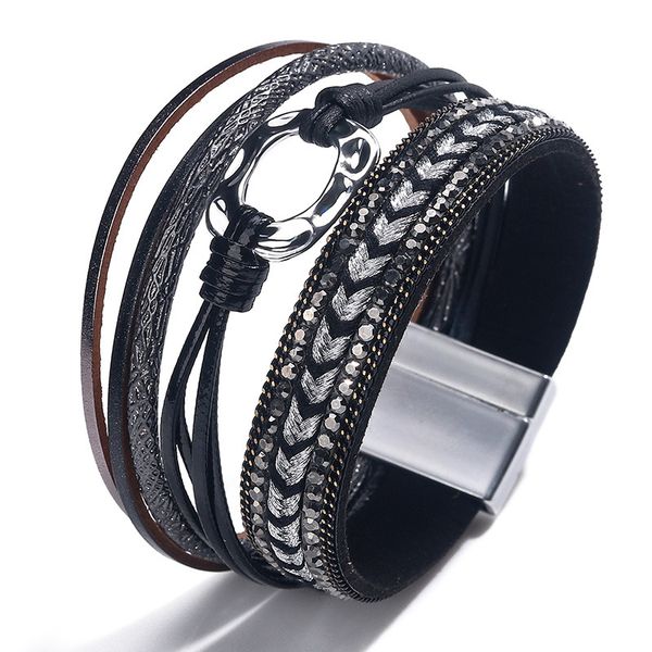 

handmade multicolor bohemian style leather cuff bracelet alloy magnetic buckle bangle jewelry for lovers, White