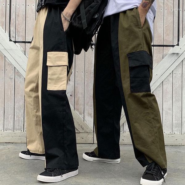 

harajuku pants women patchwork high waist pocket straight trousers 2019 new summer fashion streetwear grunge style pants unisex1, White;black