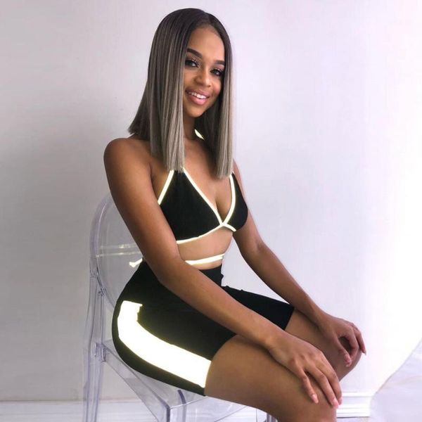 

2020reflective camisole shorts 2two pieces sets fashion street black casual active beach leisure vacation suits mujer1, White