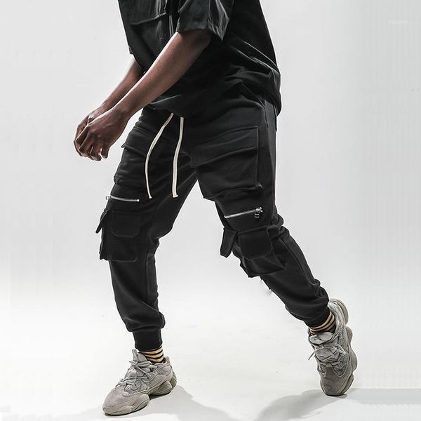 

2020 men hip hip cargo pants multi pockets sweatpant streetwear harajuku pant joggers track trousers black hipster1