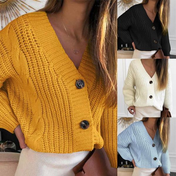 

knit sweater women autumn 2021 female casual long sleeve button cardigan knitted sweaters coat femme winter warm clothes, White