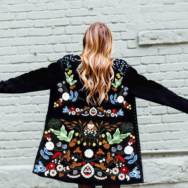 

wepbel women's wool & blends autumn fashion cardigan casual long-sleeved coat o-neck loose patchwork jacket, Black