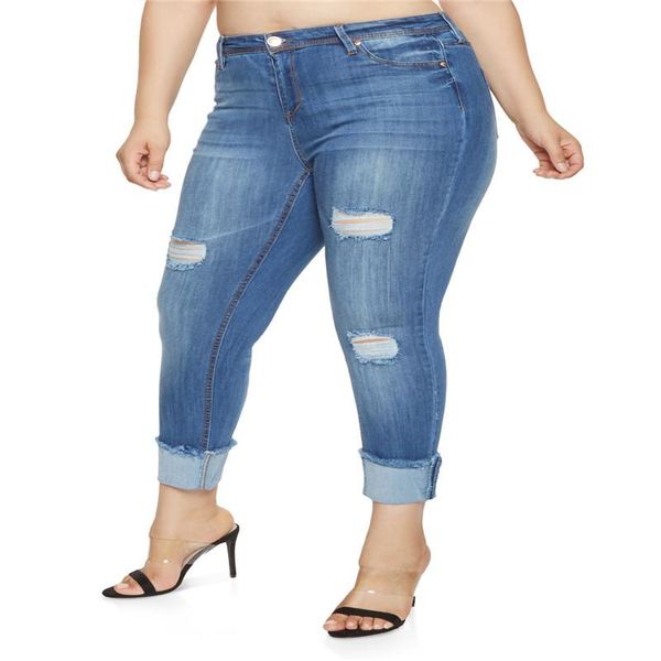 

2021 solid wash skinny jeans high waist plus size women jeans pants high street denim large size 2xl-7xl ripped hole pencil jean, Blue