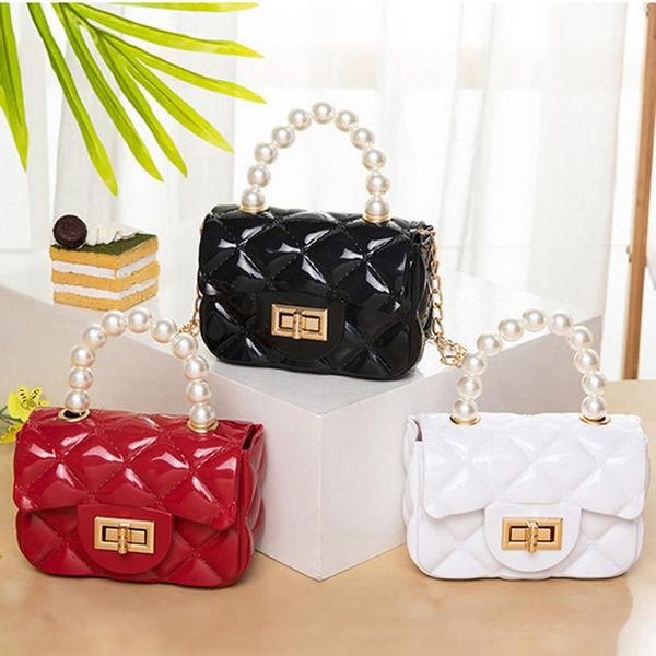 

women mini handbag new elegant shoulder messenger portable chain bag girl pvc jelly bag pearl crossbody rhombus small square