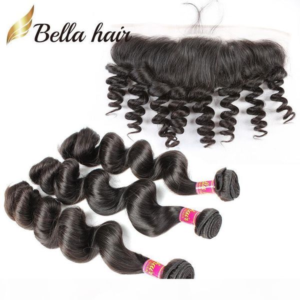 

brazilian hair weft with lace frontal 13x4" virgin human hair extensions loose wave double weft peruvian malaysian indian hair bellahai, Black;brown