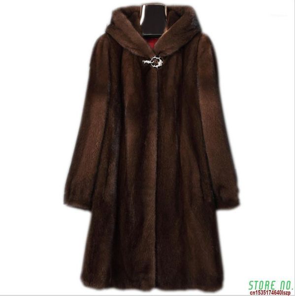 

2020 large size 8xl=56 9xl=58 faux fur coat women winter thick warm overcoat imitation fur hooded mink coat hooded jackets v11951, Black