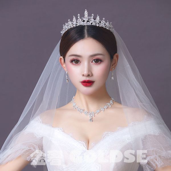 

bride dress with necklace three pieces princess diamond crown fairy wedding jewelry, Silver