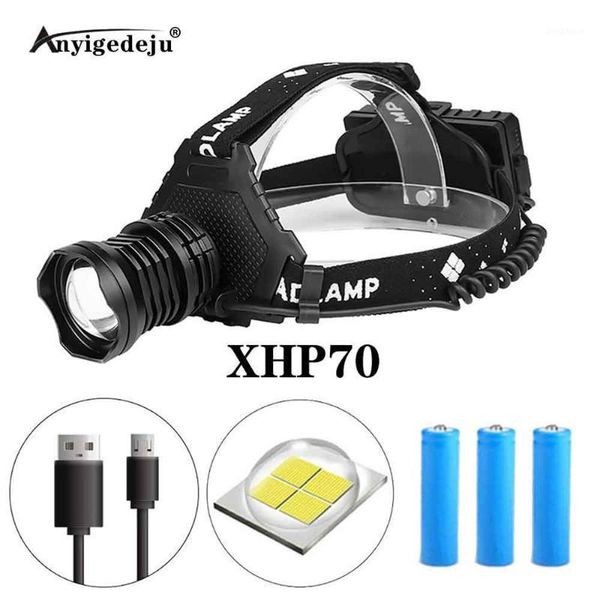 

powerful xhp70 led headlamps usb rechargeable 5 modes waterproof zoom headlights can charge the phone powered by 18650 battery1