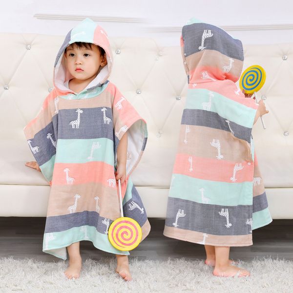 

6 layers baby boys bath towels ultra-soft kids hooded cloak cartoon gauze infant bibulous bathrobe beach towel 60*60cm 201019