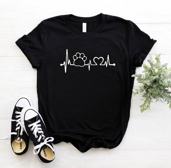 

paw heartbeat lifeline dog cat women tshirt cotton casual funny t shirt for lady girl tee hipster 6 colors drop ship z-1104, White