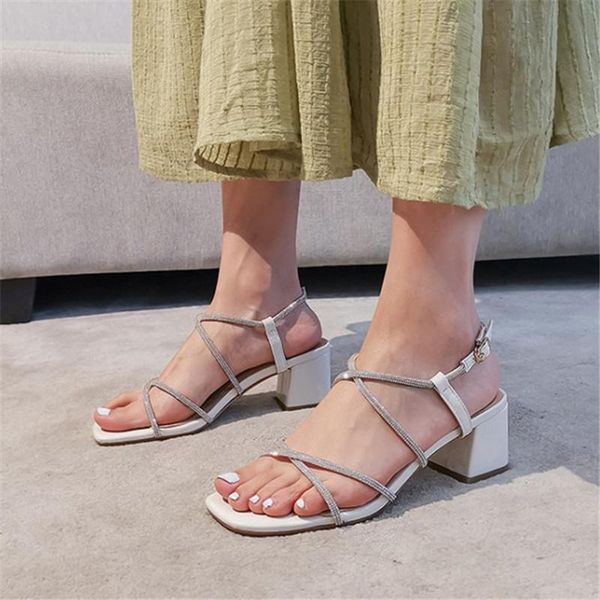 

pxelena grace crystal cross tied sandals women chunky block high heel narrow band 2020 summer office lady daily shoes green pink, Black