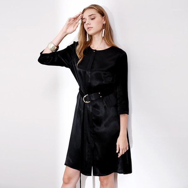 

2020 autumn new arrival women's fashion temperament casual sashes waist slimming o-neck dress autumn 3l196871, Black;gray